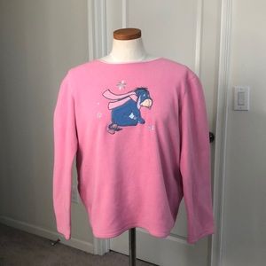 Disney Pink Winnie the Pooh Embroidered Eeyore Fleece Cozy Sweater